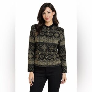 Vtg Lady Carol Black & Gold Tapestry Jacket | Boho Button Front Blazer
